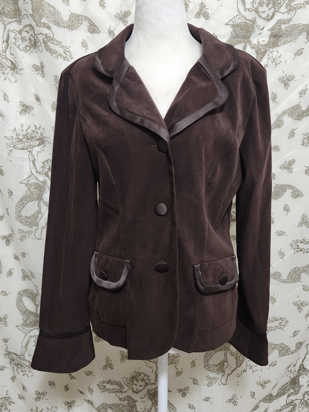Y2k Scarlett Brown Solid Button Front Lined Blazer Jacket Pockets Long Sleeve 10